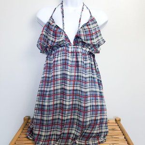 Nameless Plaid V Neck Halter Dress